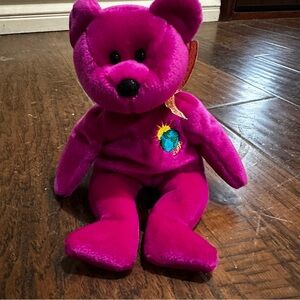 Plush Hot Fushia Beanie Baby Bear Toy “Millennium”